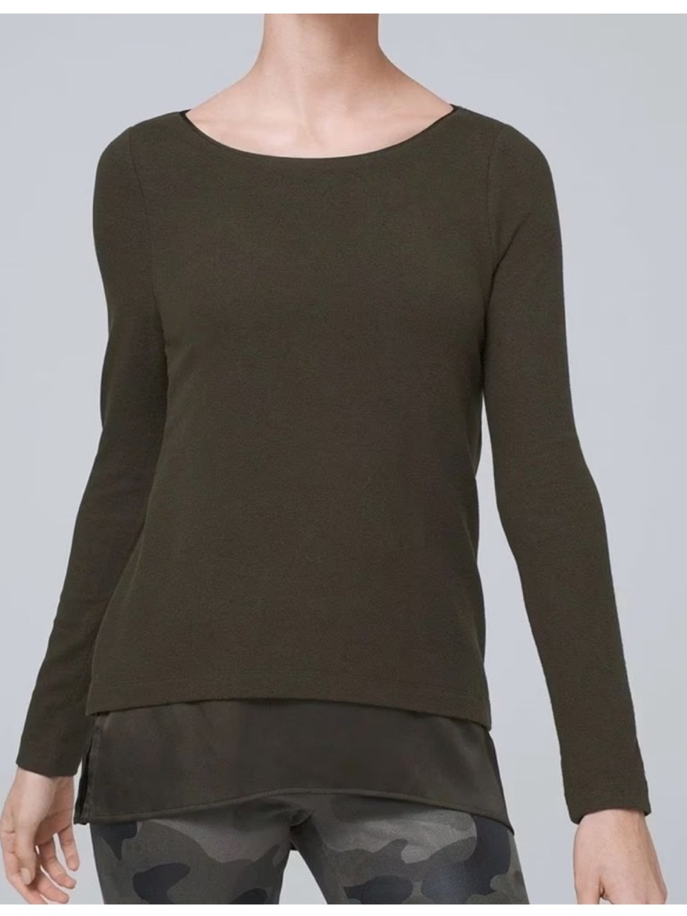 WHBM SERGEANT GREEN KNIT TWOFER COZY TOP